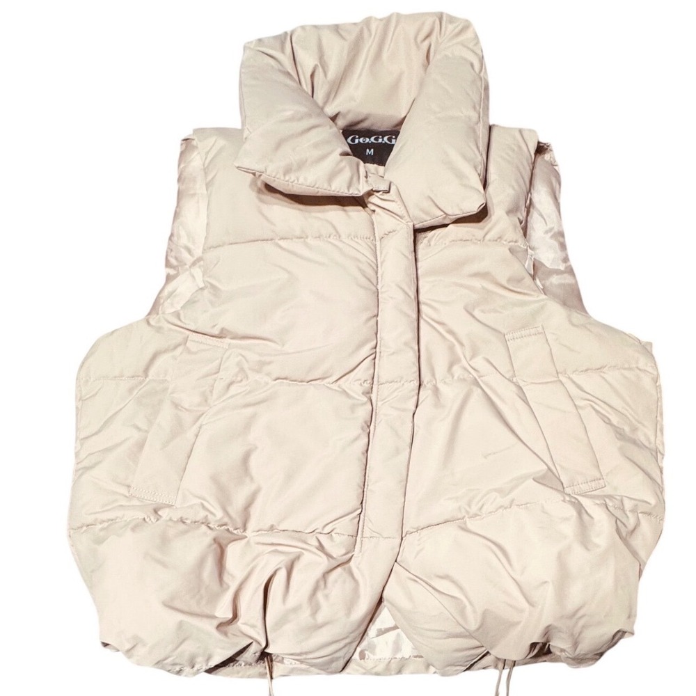 Go.G.G Puffer Vest Women Size M Beige Quilted Sleeveless Gorpcore Streetwear